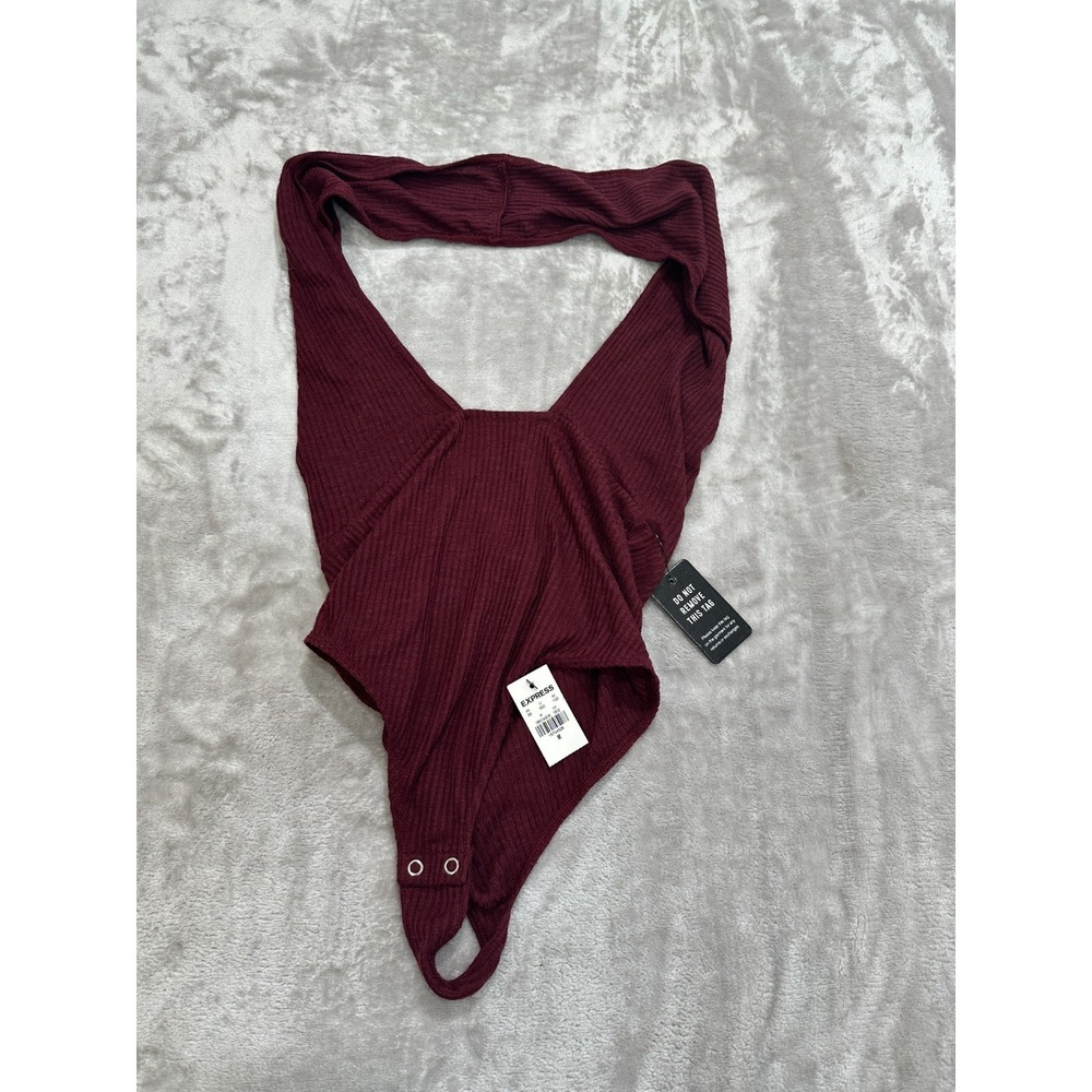 Express Bodysuit Halter Style Womens Size Medium Cranberry Snap Closure NWT